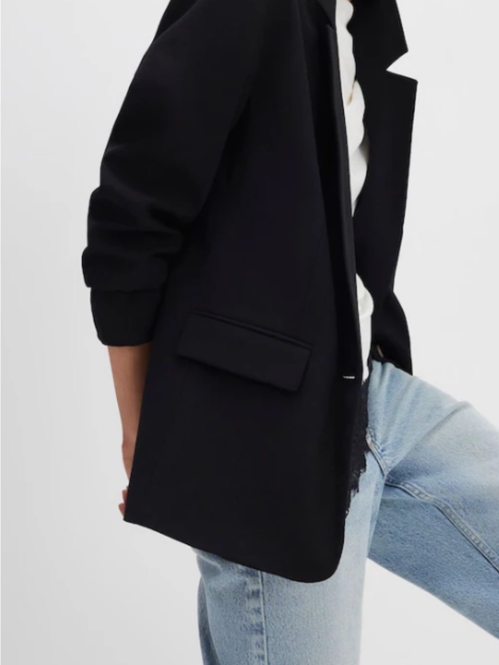 Zara Black Open-Front Three-Quarter Sleeve Blazer